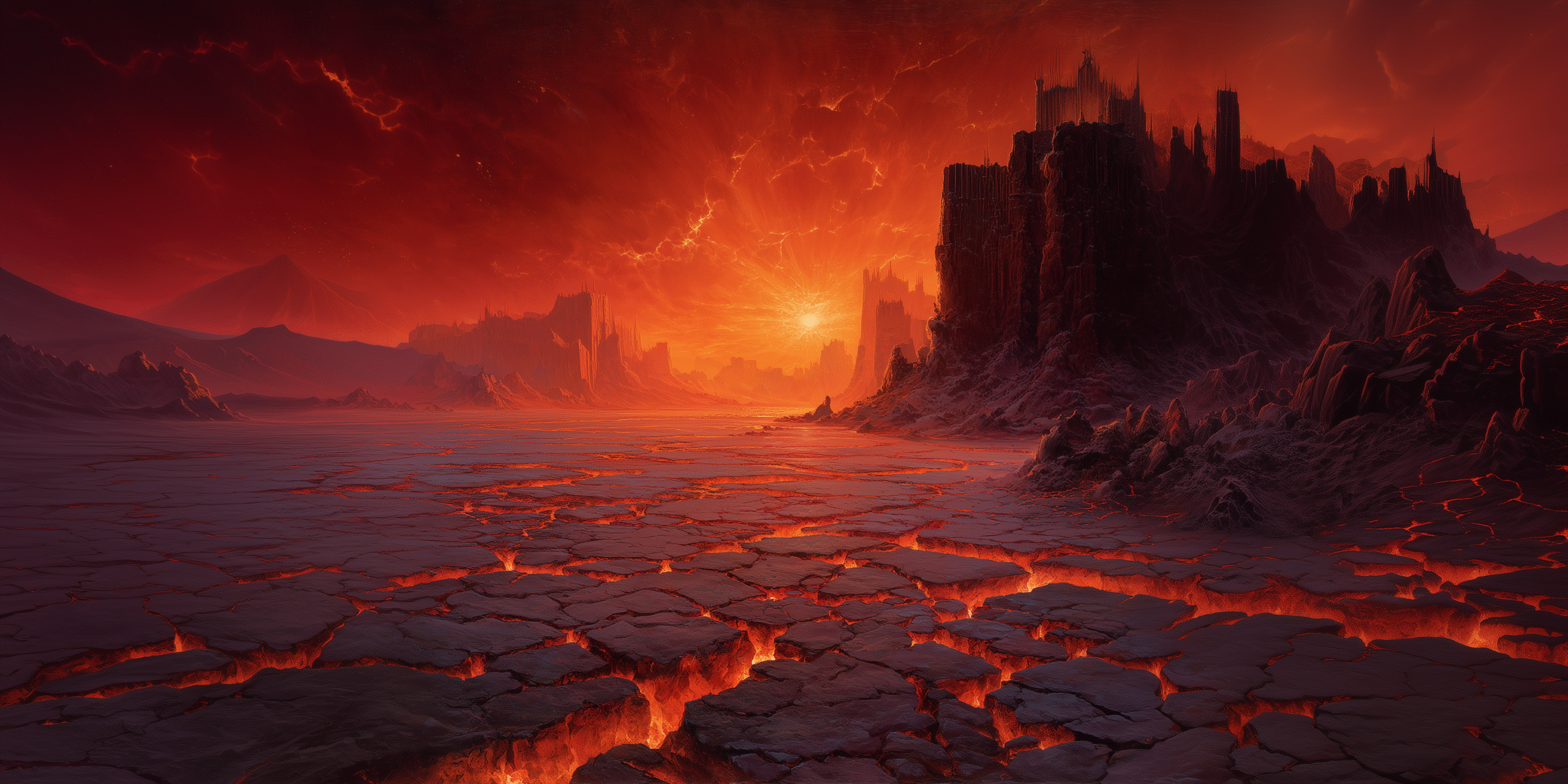 The Burning Expanse, scorched horizons and ash stained stone beneath relentless heat.